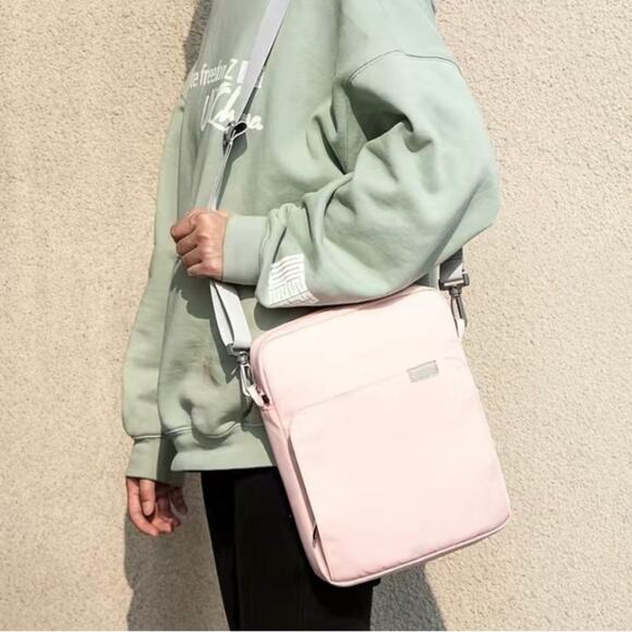 Tablet iPad Crossbody Carrying Case Bag Light Pink Softsided Canvas Zip Closures - Picture 7 of 7